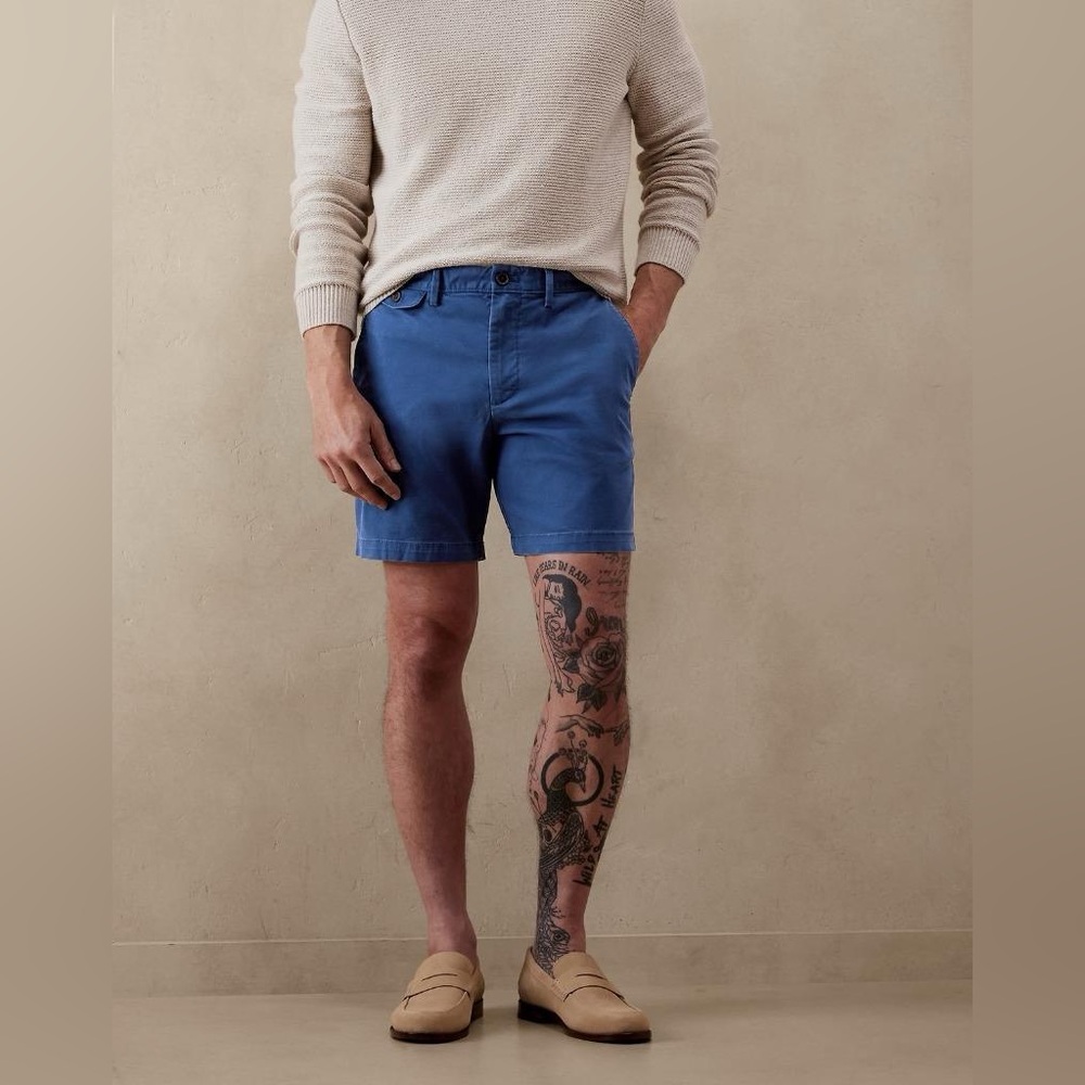 (A4)‎ Banana Republic Men's Lived-In Chino Shorts 7" Inseam Blue Size 38